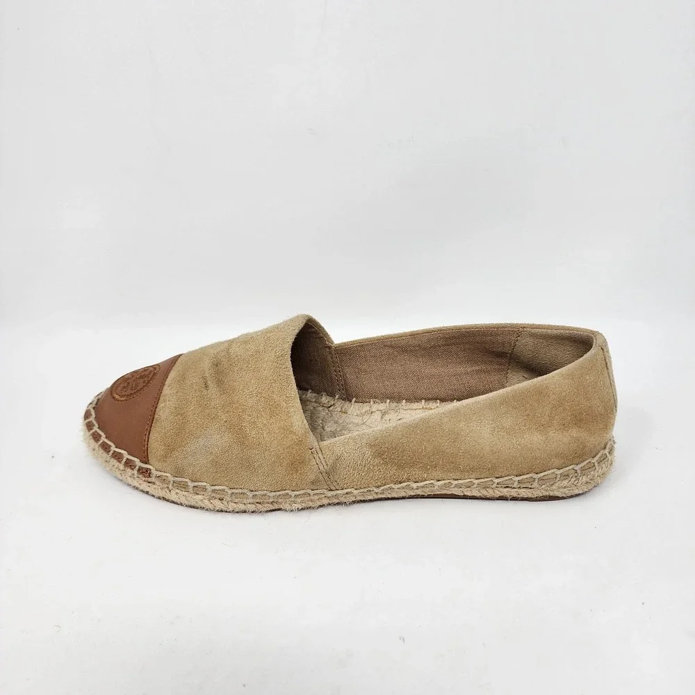 Tory Burch Colorblock Espadrille Flats Women's 6 Brown Leather Toe Cap Suede